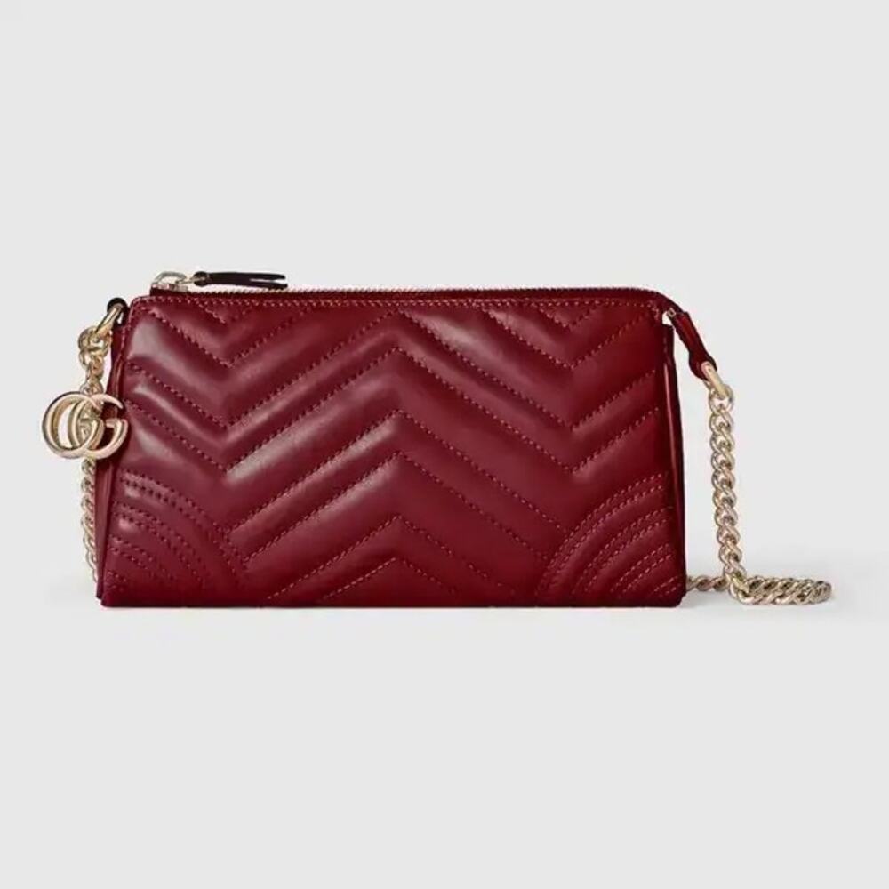 Gucci GG Marmont Small Shoulder Bag Bordeaux Matelassé Leather Gold Hardware NWT